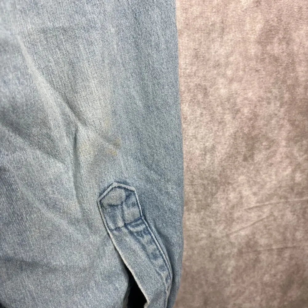 Chaps Ralph Lauren Dress Shirt Mens Size 16.5 34/35 Blue Denim Button Down‎ FLAW